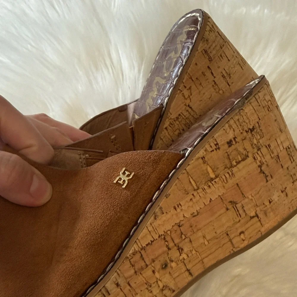 Sam Edelman Brown Suede Cork Wedge Slides